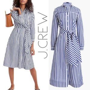 BRAND NEW J Crew Blue Striped Shirt Dress with Tie-Waist Belt and pockets